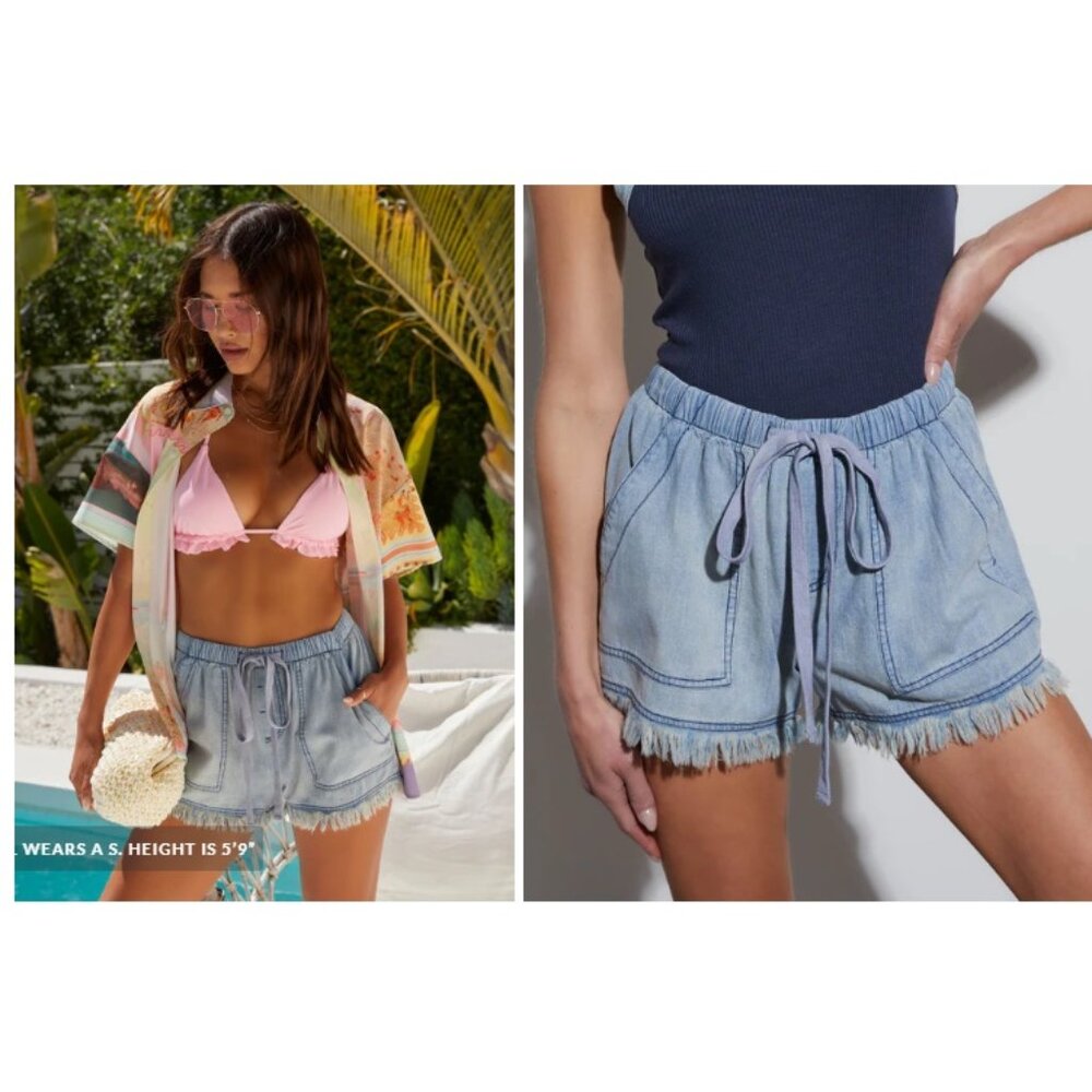 VICI Saddleback Pocketed Frayed Tencel Shorts